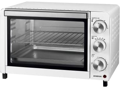INFINITON HSM-A18B – Horno sobremesa, Blanco, 18L, 1200W, Convección, Doble acristalamiento, Control de temperatura, Temporizador 60 min.