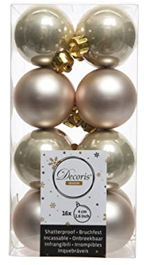 CHICCIE 16 Set Weihnachtsbaumkugeln Bruchsicher Creme 4cm - Baumschmuck