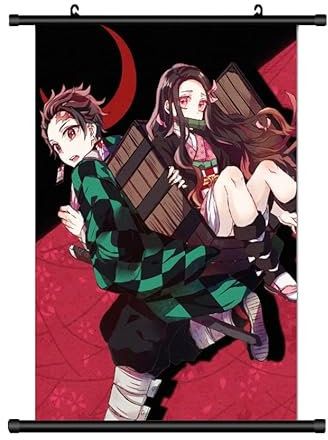 KARMA-X Großes 60x90CM Dämonen Slayer Tanjiro Nezoko Kakemono Rollbild | Anime Manga Stoffposter Wallscroll Poster | Wanddeko Geschenk