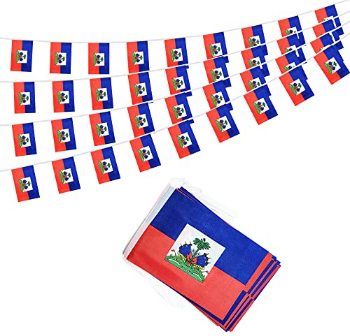 Guirlande de drapeau Haïti de 15,2 m, mini drapeau haïtien, pour fête, boutiques et bars, décorations extérieures, 38 drapeaux