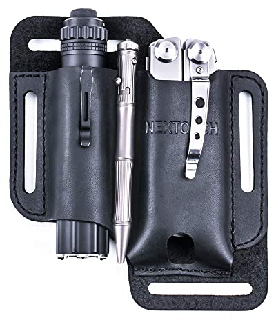 NEXTORCH Leather Sheath for EDC Organizer Belt Loop Leather Multitool Holder, Multitool Sheath for Knives/Keys/Flashlights/Tactical Pens, Tool Organizer Sheath for Men, Black