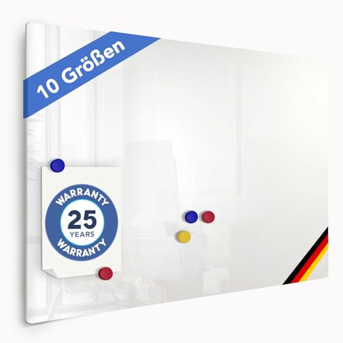 Floordirekt Glas-Whiteboard 65 x 100 cm inkl. Montagematerial und Magnete - Sicherheitsglas - Reinweiß - Rahmenlose Magnetwand - Memoboard - Glas Magnettafel