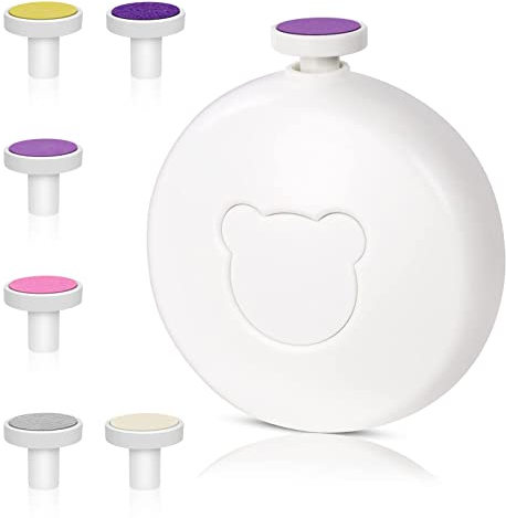 Vicloon Lime à Ongles Électrique pour Bébé,kit de Coupe-Ongles Électrique pour Bebe Alimenté par Pile avec 6 Têtes de Meulage pour Nouveau-né,Nourrisson,Enfants