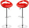 Baiyun Barhocker mit Lehne 2er Set, Plastik Sitz hocker Höhenverstellbar, Metall Barstuhl Basis mit Fußstütze, Rot (2)