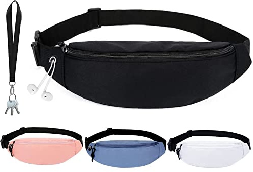 DORNNA® Riñonera Deportiva para Hombre y Mujer de Tela con Cinturón Ajustable para Entrenamiento al Aire Libre, Senderismo, Viaje y Casual, Colgante para Llaves Gratis de Regalo. (Negro)