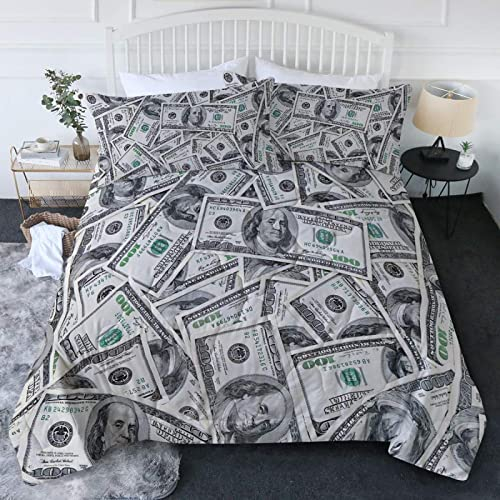 TAKOLI Bettwäsche 135 x 200 3D Druck Usa Usd, Weiche Microfaser 100 Dollar Schein Bettwäsche Set 2 teilig - Lustige Geschenke Bettbezug & 1 Kissenbezüg 80x80, mit Reißverschluss