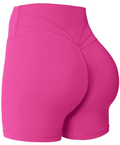 Yiifit Short de sport, pour femme, avec effet fesses rebondies, taille haute, 8,9 cm, pour motard et gymnastique, Rose, XL