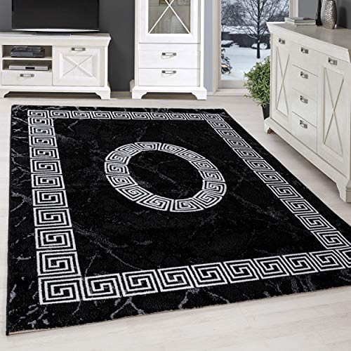 SIMPEX Kurzflor Teppich, Mäander-Design, Teppich Schwarz, 240 x 340 cm, Teppich modernen Stil, Teppich Wohnzimmer