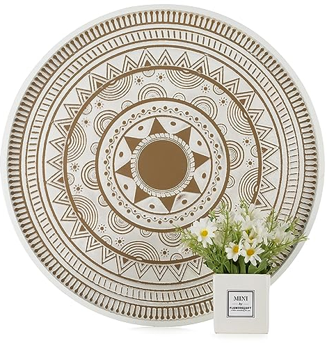 Hanobe Deko Tablett Serviertablett Groß: Holztablett Rund Extra Großes Rustikal Weiß Holz Dekotablett Boho Servierplatten XXL Landhaus für Ottomane Wohnzimmer Teelicht Küche Tisch 45cm