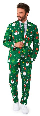 OppoSuits Weihnachts-Charakteranzug für Herren - Weihnachtsfeier-Outfit - einschließlich Blazer, Hose und Krawatte - Grün