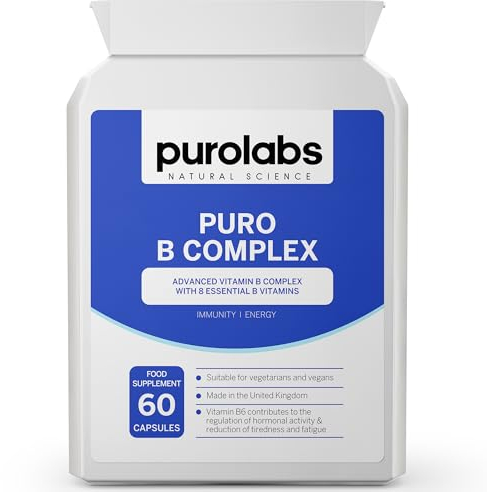 Purolabs Vitamin B Complex | High Strength | Eight Essential B Vitamins | High Absorption | Methylated with Folate, B6 & B12 | 60 Vegan Capsules | Made in The UK