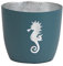 Seaside No.64 - Maritime Windlichter Baltic aus Metall mit ausgestanzten Motiven - Verschiedene Farbkombinationen für Teelichter & Stumpenkerzen in Haus und Garten (Seepferdchen - DKL.blau, Silber)
