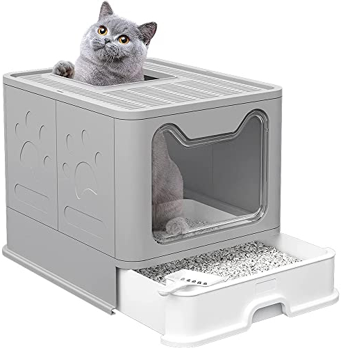 Drumm Caja de Arena Plegable para Gatos, Arenero Cubierto con Cajon,con Pala Cepillo,Entrada Frontal y Salida Superior Súper Grande, Inodoro para Mascotas
