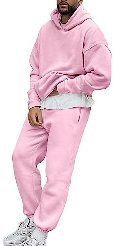 shownicer Tute Uomo Complete Manica Lunga Felpa con Cappuccio + Pantaloni Tuta Joggers Moda Stampa Lettering Completi Abbigliamento Sportivo Casual Hip Hop 2 Pezzi Jogging Completo A Rosa XS