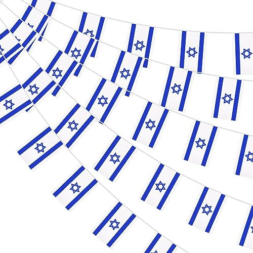 32.8ft 38 Pcs Rectangle Israel Flags Pennant Banner - Mini Israeli Hanging Banner Flag, Blue White Flags Hexagram Jewish Bunting Banner for National Pride Republic Day Indoor Outdoor Home Decorations