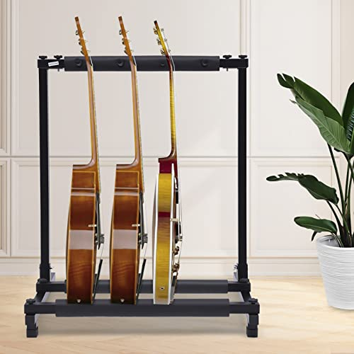 Hanmorfarbi Gitarrenständer Boden Metall Gitarrenständer einstellbar mehrere Gitarrenhalter Gitarre Display Regal mit Anti-Rutsch-Gummifuß Abdeckungen für Gitarre Bass Violine Ukulele (3 Gitarre)