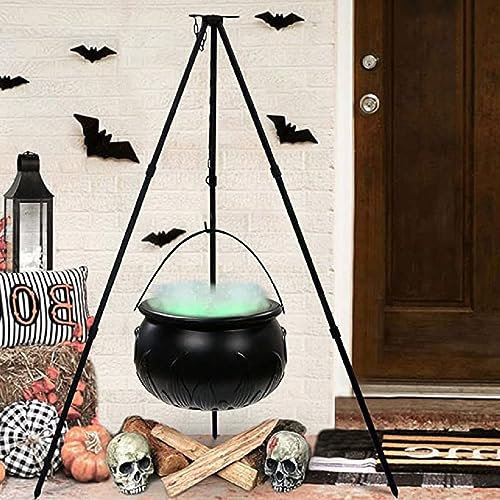 Uaste Halloween Scary Decorations - Large Witch Cauldron with Lights, Black Plastic Bowl on Tripod, Outdoor Candy Barrel