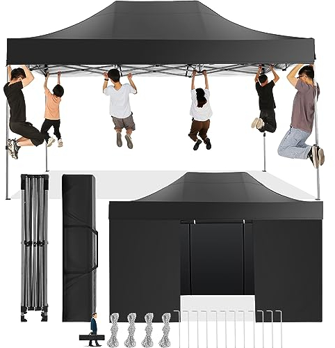 COBIZI Faltpavillon 3x4,5 Wasserdicht Stabil Winterfest mit Seitenwand,Pop Up Pavillon Partyzelt,Sonnenschutz Gartenpavillon,Pavillon Faltbar mit Handtasche(3 mal 4,5m Schwarz)