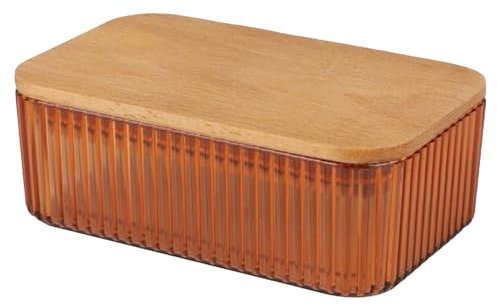 Urban Living Samba 500ml Airtight Storage Box with Wooden Lid 14.5 x 9 x 5.5 cm, Terracotta