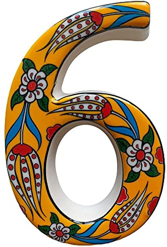 Yilmazel Placa de Número de Casa de Cerámica Hecha a Mano, Letrero Floral para Puerta Exterior y Pared