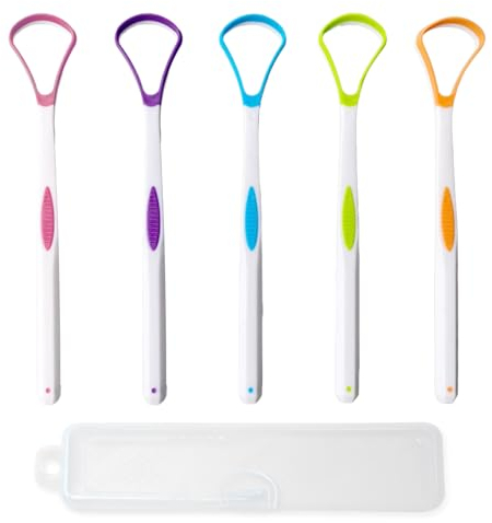 Lot de 5 grattoirs à langue pour adultes et enfants, brosse à langue en plastique coloré, kit de racloirs pour haleine fraîche, bouche