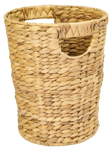 HMF Papelera de oficina trenzada de jacinto de agua, redonda, 25 cm de diámetro, 30 cm de altura