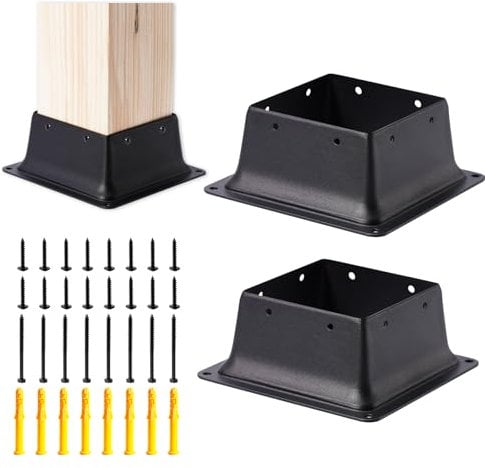 Vigtayue Lot de 2 bases de poteau de 10,2 x 10,2 cm (taille intérieure de la base de poteau de pont de 10,2 x 10,2 cm) en métal robuste avec revêtement en poudre noire pour ancrage de poteau en bois