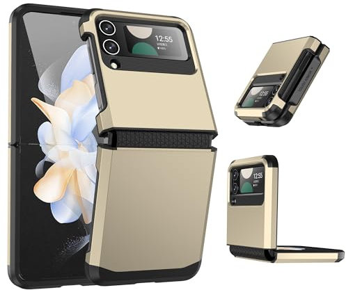 Designed for Galaxy Z Flip 3 with Protective Hinge for Samsung Flip 3 Shockproof Full Body Protective Case for Z Flip 3 5G (2023) - Gold