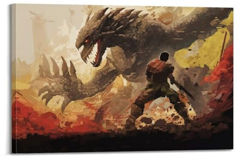 Quem Monster Hunter Spiel-Poster, dekoratives Gemälde, Leinwand-Wandposter und Kunstdruck, modernes Familienschlafzimmer-Dekor-Poster, 60 x 90 cm
