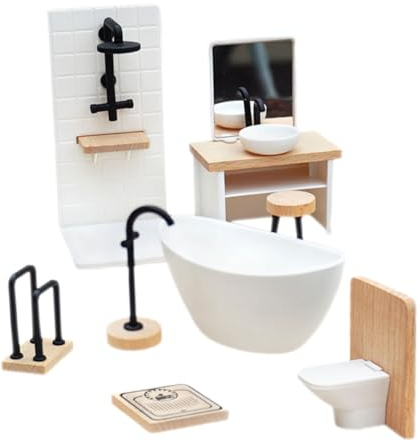 Toyvian 1 Jeu Toilettes De Maison De Poupée Baignoire De Toilette pour Maison De Poupée 1/12 Meubles Miniatures Jouet Modèle De Meubles De Maison De Poupée Bois Provisions Lavabo