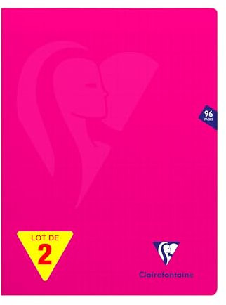 Clairefontaine 313361AMZC Un lot de 2 Cahiers Agrafés Mimesys - 24x32 cm - 96 Pages Grands Carreaux - 90 g - Couverture Polypro - Couleur : Rose
