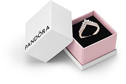 PANDORA Timeless Women's 14k Rose Gold-Plated Princess Sparkling Cubic Zirconia Wishbone Ring, Size 62, With Gift Box