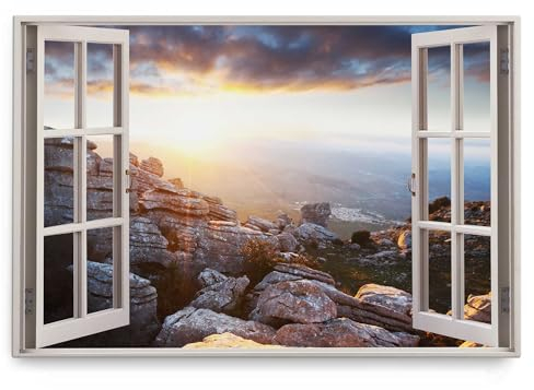 Paul Sinus Wandbild 120x80cm Fensterbild Berge Sonnenschein Felsen Natur Landschaft