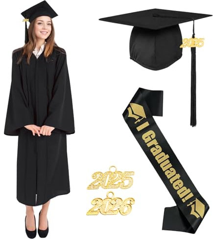 Raveparty Abschluss Talar mit Hut, Abschluss Robe, Schwarz Graduation Robe, Doktorhut, Akademischer Talar, Quaste 2025, Unisex Kleid für Hochschule (Style A, XXL -57)