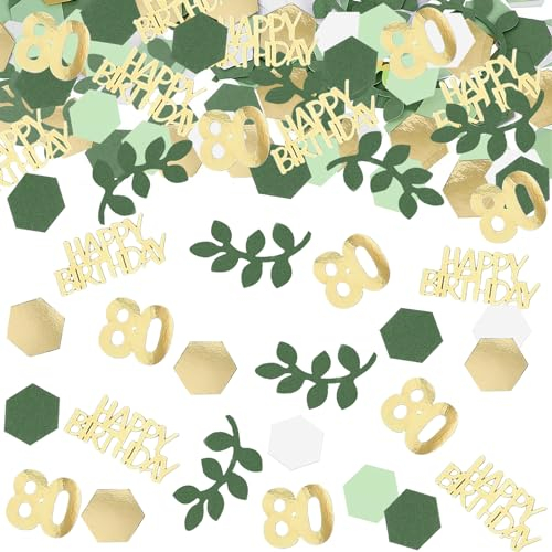 VIKY® Konfetti 80 Geburtstag Deko Grün Gold, 200 Stück Tischdeko 80. Geburtstag Frauen Männer, Happy Birthday Konfetti 80. Geburtstag Deko, Streudeko Geburtstag Confetti für 80 Jahre Party Dekoration