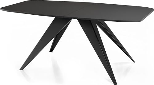WFL GROUP Esstisch Foster im Industriestil, Rechteckig Tisch - Ausziehbar von 180 cm bis 220 cm, Pulverbeschichtete schwarzen Metallbeine - 180 x 90 cm (Schwarz, 160 x 80 cm)