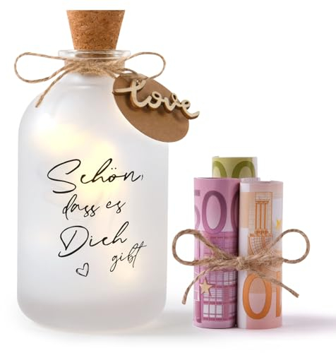 HOTUT LED Flaschenlicht mit Spruch - Schön, dass es Dich gibt, Beleuchtete Deko flasche, Muttertagsgeschenke Mama Oma, Geburtstag geschenk für Frauen Freundin, Dekolicht für Schlafzimmer Wohnzimmer