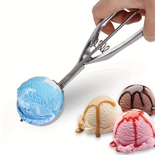 CHEFZOCO Cuchara de helado, Sacabolas Helado, Cuchara bolas helados, Cucharón de helado con gatillo, Accesorios de cocina, Apto para Lavavajillas, 5 cm diámetro de bola, Acero inoxidable