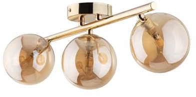 Licht-Erlebnisse Deckenleuchte Metall Rauchglas 47 cm lang klein G9 in Gold Bernstein 3-flammig Modern Deckenlampe Wohnzimmer Flur Beleuchtung