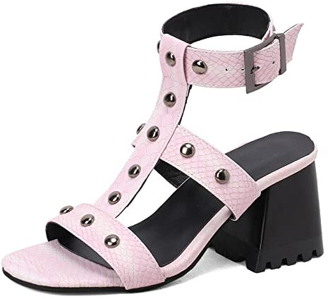 Diuniarza Slingback Tacco a Blocco Peep Toe Stylish Sandali da Donna con Cinturino Alla Caviglia Punta Rotonda Western Style Moda Alla Schiava Rosa Numero 32 EU