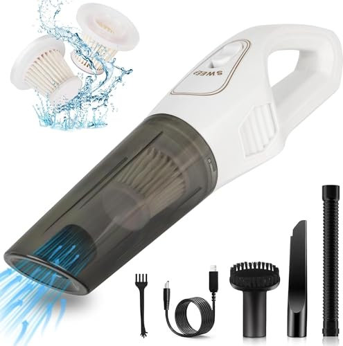 ALLJOY Aspiradora de mano con batería inalámbrica de 12000 PA, con motor de 120 W, 3 filtros lavables, 30 minutos de autonomía superlarga, mini aspiradora de mano