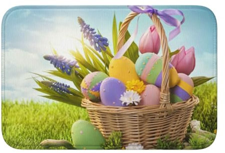 GBCDEDSL Ostereier-Polyester-Stoff, voller Druck, rutschfest und leicht zu reinigen, Kristall-Samt-Rand, Bodenmatte, 40 x 60 cm