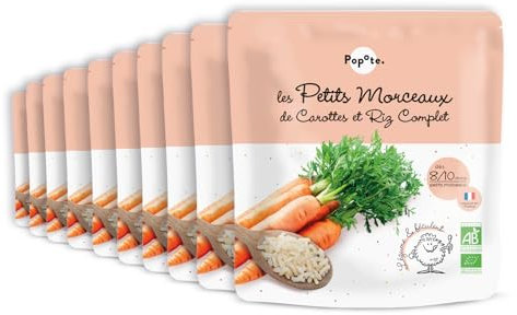POPOTE - Petits Morceaux Carottes Riz Complet Bio 190 g - Dès 8/10 Mois - Purée Avec Morceaux Tendres - Introduction Textures, Premiers Morceaux - Format Pratique - Pack Familial 10 x 190g