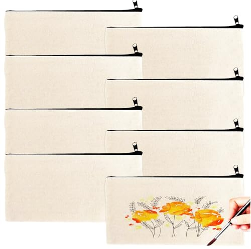 Neodxt DIY Blanko Stoffbeutel Mäppchen kulturbeutel Stofftaschen Zum Bemalen 8pcs Klein Segeltuch Kosmetiktasche,federmappe bemalen,Baumwolltasche Zum Bemalen,Taschen Zum Anmalen Bemalen Für Kinder