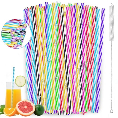 Wiederverwendbare Strohhalme,50 Stück strohhalme mit 1 Bürsten hart trinkhalme für Smoothies, Saft, Heißgetränk, Cocktail(0,25 Zoll Durchmesser, 9.05 Zoll lang)