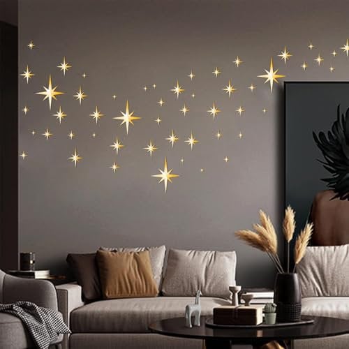 Spiegel Wandaufkleber Stern 82 Pcs 3D Wandtattoo Spiegel Sternen Sticker Acryl Selbstklebend für Home Wohnzimmer Schlafzimmer Dekor (Gold)