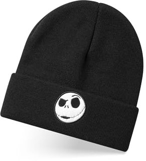 Disney Nightmare Before Christmas L’Étrange Noël de Monsieur Unisexe en Noir | Bonnet d'hiver tricoté avec Personnage brodé Jack Skellington pour Hommes et Femmes | Chapeau Chaud Taille Unique