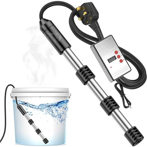 Thermostat Immersion Water Heater with Timer and Temperature Control - 2500W Fast Heating Element for Various Containers, Ideal Temporary Replacement for Heating Water in Pools, Bathtubs, and Buckets
