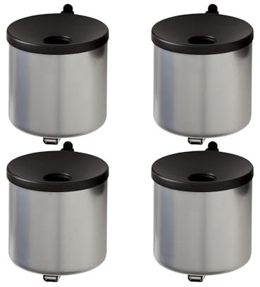 PROREGAL SuperSparSet 4x Runder feuerlöschender Wandaschenbecher | 2 Liter | HxØ 16x16cm | Metal | Silber mit schwarzem Deckel