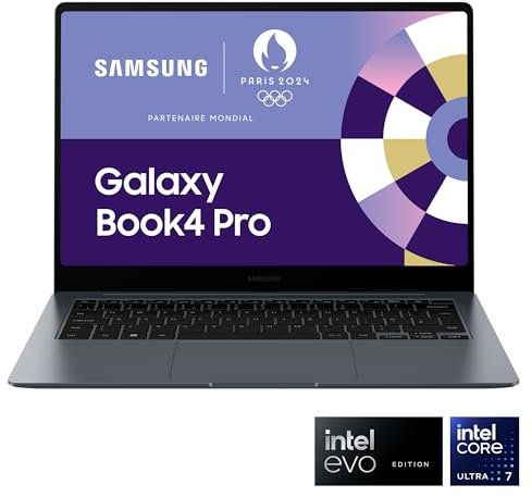 Samsung Galaxy Book4 Pro Ordinateur portable 14'', – Intel Core Ultra 7, 155H 16Go RAM 512Go SSD Intel ARC Graphics, Gris anthracite, clavier AZERTY FR (Reconditionné)